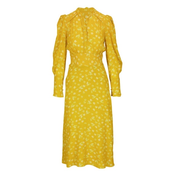 Dorothee Schumacher- NWT Yellow Longsleeve Eccentric Floral Silk Midi Dress - Picture 3 of 7